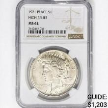 1921 Silver Peace Dollar NGC MS62 High Relief