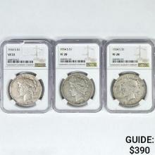 (3) 1934-S Peace Silver Dollars NGC VF20