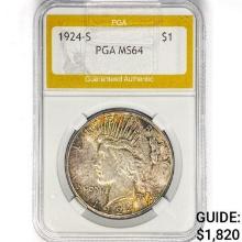 1924-S Silver Peace Dollar PGA MS64