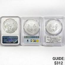 (3) 2020 American Silver Eagle NGC,PCGS MS