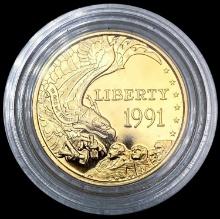 1991-W US Commem .25oz Gold $5 GEM PROOF