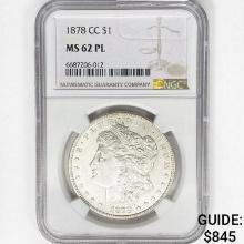 1878-CC Morgan Silver Dollar NGC MS62 PL
