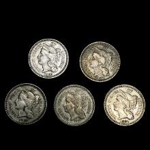 (5) Nickel Three Cents ((3) 1865, 1868, 1881) LIGH