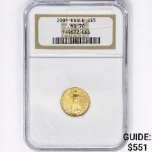 2001 US $5 1/10oz. Gold Eagle NGC MS70