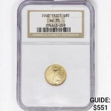 2002 US $5 1/10oz. Gold Eagle NGC MS70