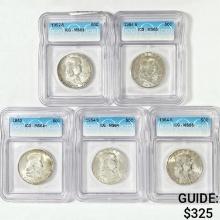 (5) Franklin Silver Half Dollars ICG MS 1952-1954