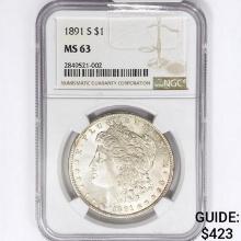 1891-S Morgan Silver Dollar NGC MS63