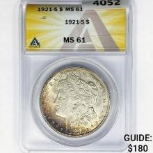1921-S Morgan Silver Dollar ANACS MS61