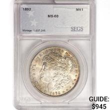 1892 Morgan Silver Dollar SEGS MS60