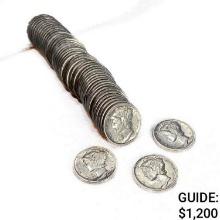 1934-1945 Mercury Silver Dime Roll GEM UNC (50 Co