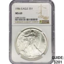 1986 American Silver Eagle NGC MS69