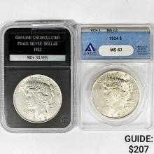 [2] Peace Silver Dollar PCS,ANACS 1922-1924