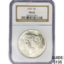 1923 Silver Peace Dollar NGC MS62