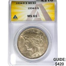 1934-D Silver Peace Dollar ANACS MS61