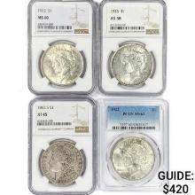 (4) American Silver Dollars NGC,PCGS 1882-1923