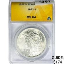 1922 Silver Peace Dollar ANACS MS64