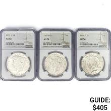 (3) 1922-D Peace Silver Dollars NGC AU58