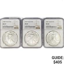 (3) 1987 Peace Silver Dollars NGC MS69