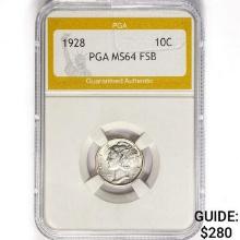 1928 Mercury Silver Dime PGA MS64 FSB