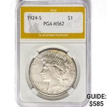 1924-S Silver Peace Dollar PGA MS62