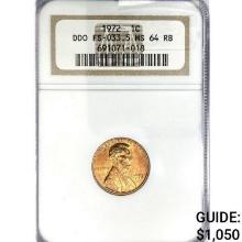1972 Lincoln Memorial Cent NGC MS64 RB DDO FS-033