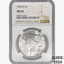 1924-S Silver Peace Dollar NGC MS62