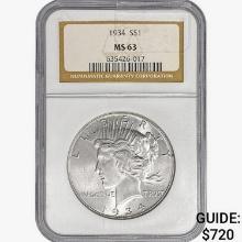 1934 Silver Peace Dollar NGC MS63