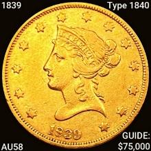1839 $10 Gold Eagle CHOICE AU