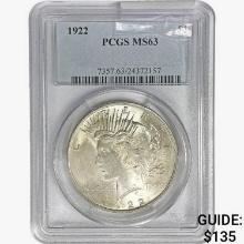 1922 Silver Peace Dollar PCGS MS63