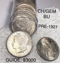 Pre 1921 20 Coin Roll Morgan Silver Dollars UNC