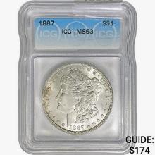 1887 Morgan Silver Dollar ICG MS63