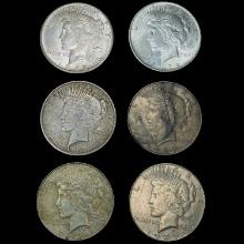 [6] Peace Silver Dollars (1922, 1922-S, 1927-D, (2