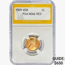 1909 VDB Wheat Cent PGA MS66 RED