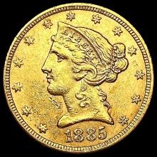1885 $5 Gold Half Eagle CHOICE AU
