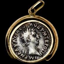 96-98 AD Rome Nerva Silver Denarius w/ Gold Bezel