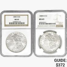 [2] 1884-O Morgan Silver Dollars NGC MS63