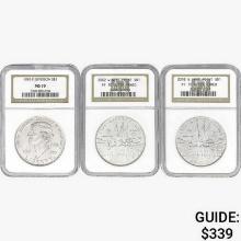 [3] US 1oz Silver Dollars NGC MS/PF70 [1993, [2] 2