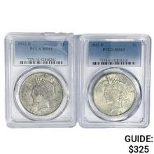 1922-D Set [2] Peace Silver Dollars PCGS MS61