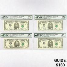 (4) 1993 Star $5 Fed Reserve Notes PMG Ch UNC 63