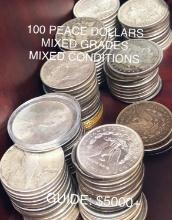 (100) Silver Peace Dollars -Mixed Dates/Conditions