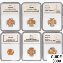 [6] US Wheat Cents NGC MS66 RD [1856, 1856-D, 1957
