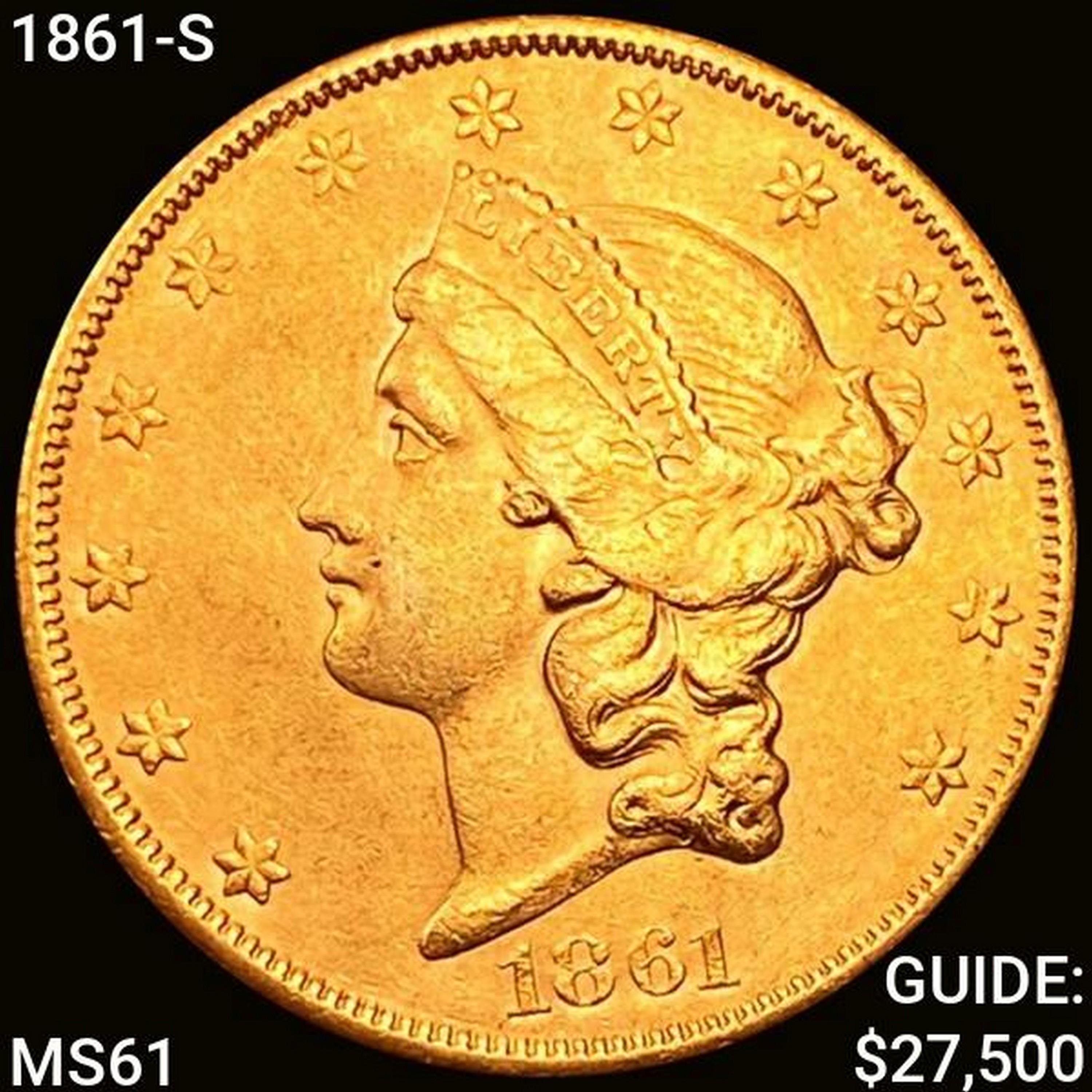 1861-S $20 Gold Double Eagle UNCIRCULATED