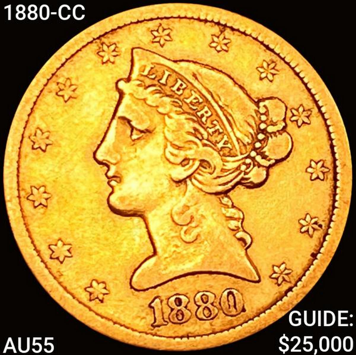 1880-CC $5 Gold Half Eagle CLOSELY UNCIRCULATED