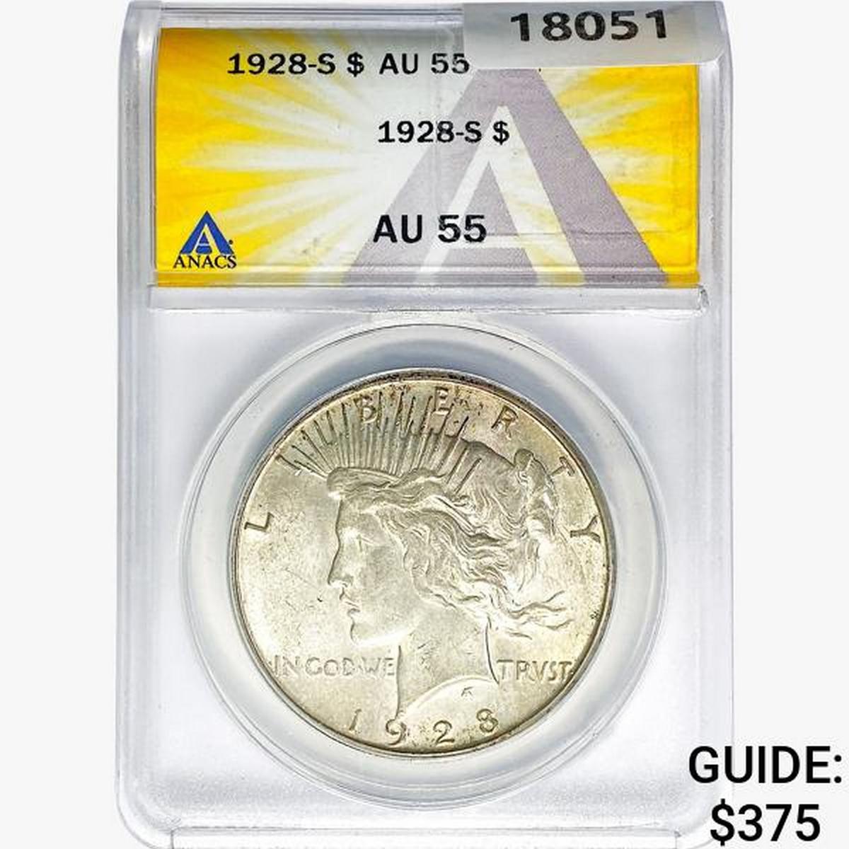 1928-S Silver Peace Dollar ANACS AU55