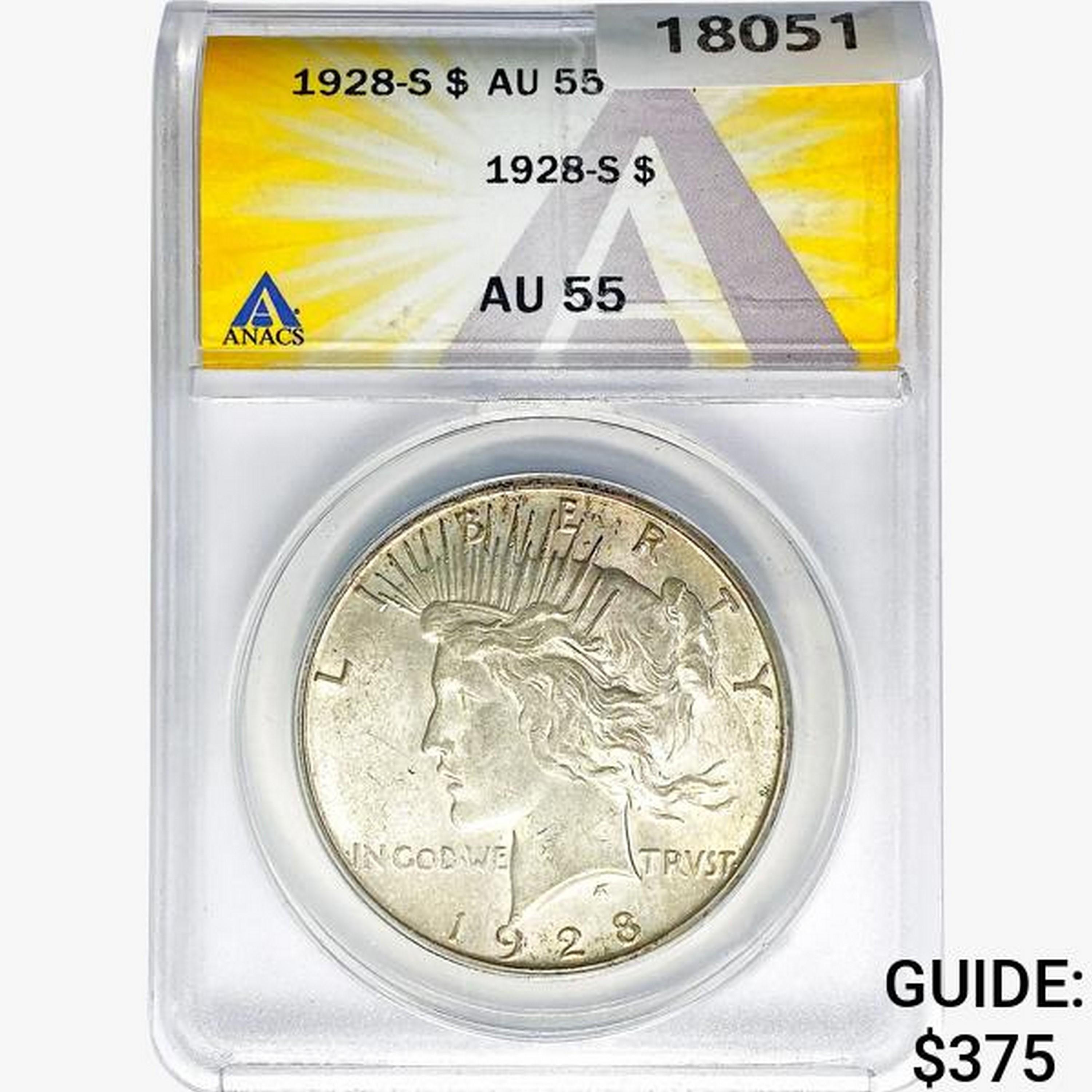 1928-S Silver Peace Dollar ANACS AU55