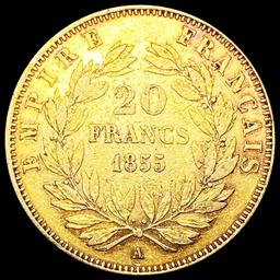 1855-A France .1867oz Gold 20 Francs CLOSELY UNCIR