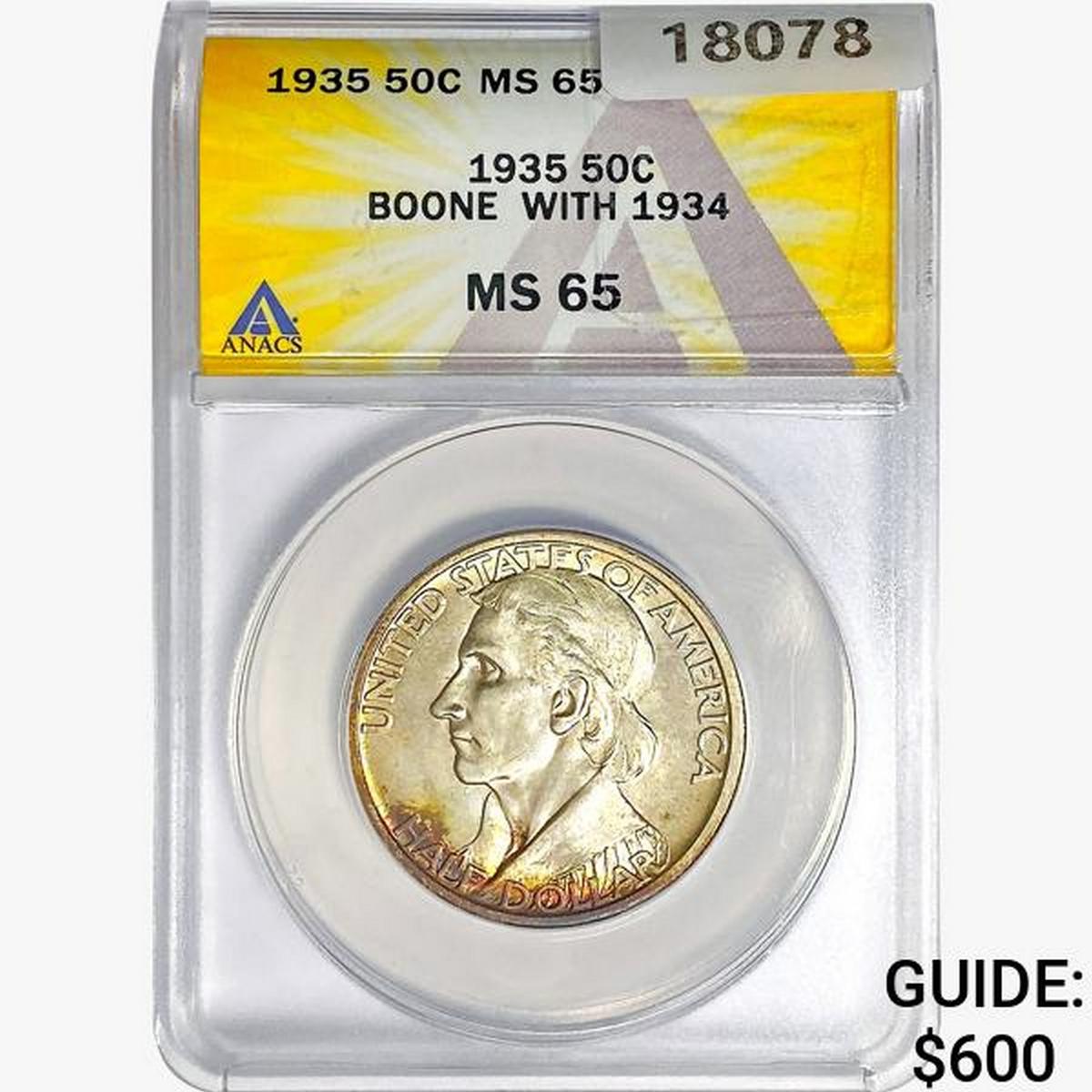 1935 Boone Half Dollar ANACS MS65 W/ 1934