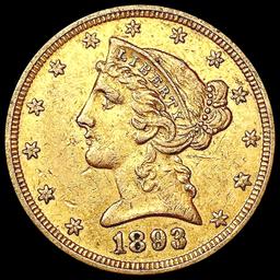 1893 $5 Gold Half Eagle CLOSELY UNCIRCULATED