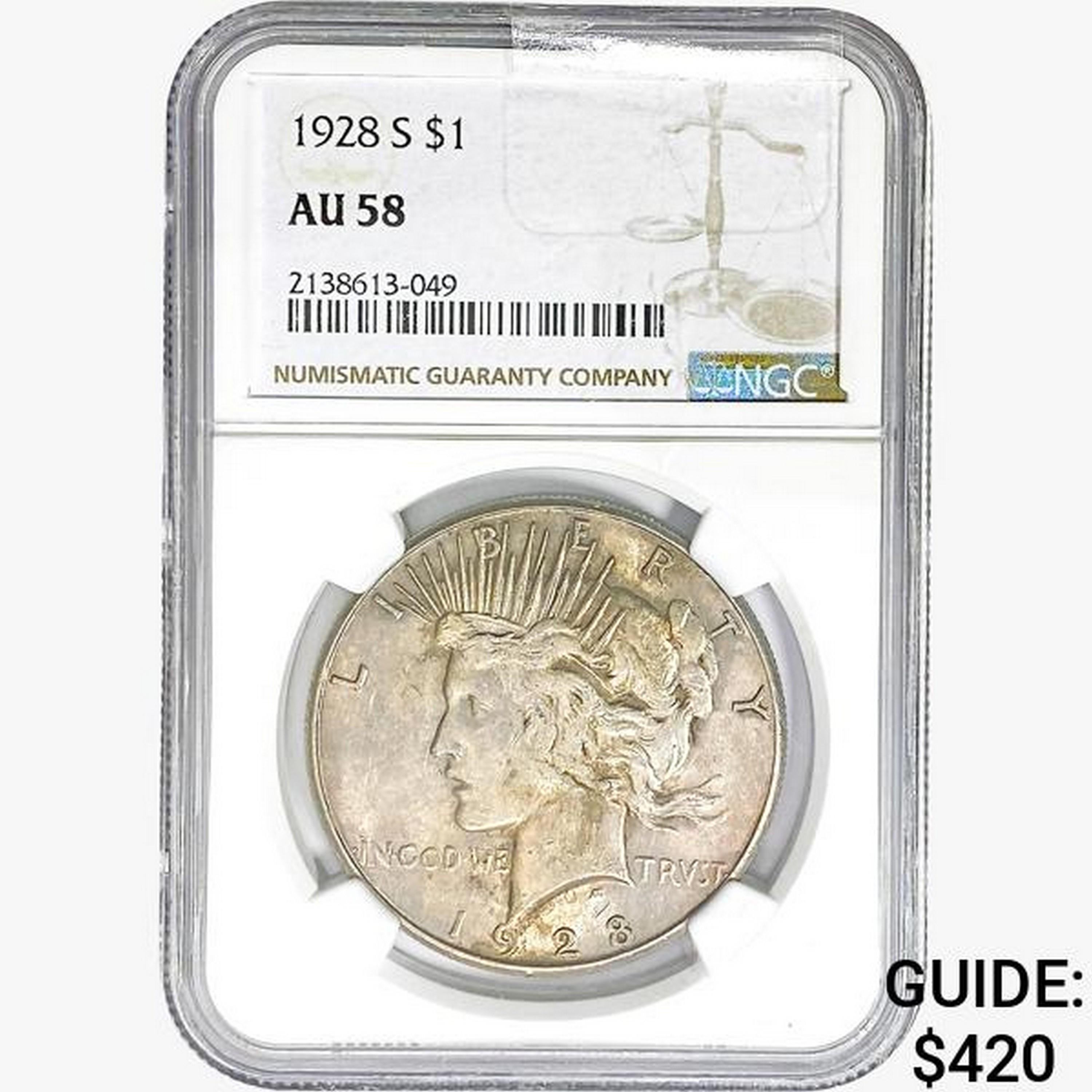 1928-S Silver Peace Dollar NGC AU58