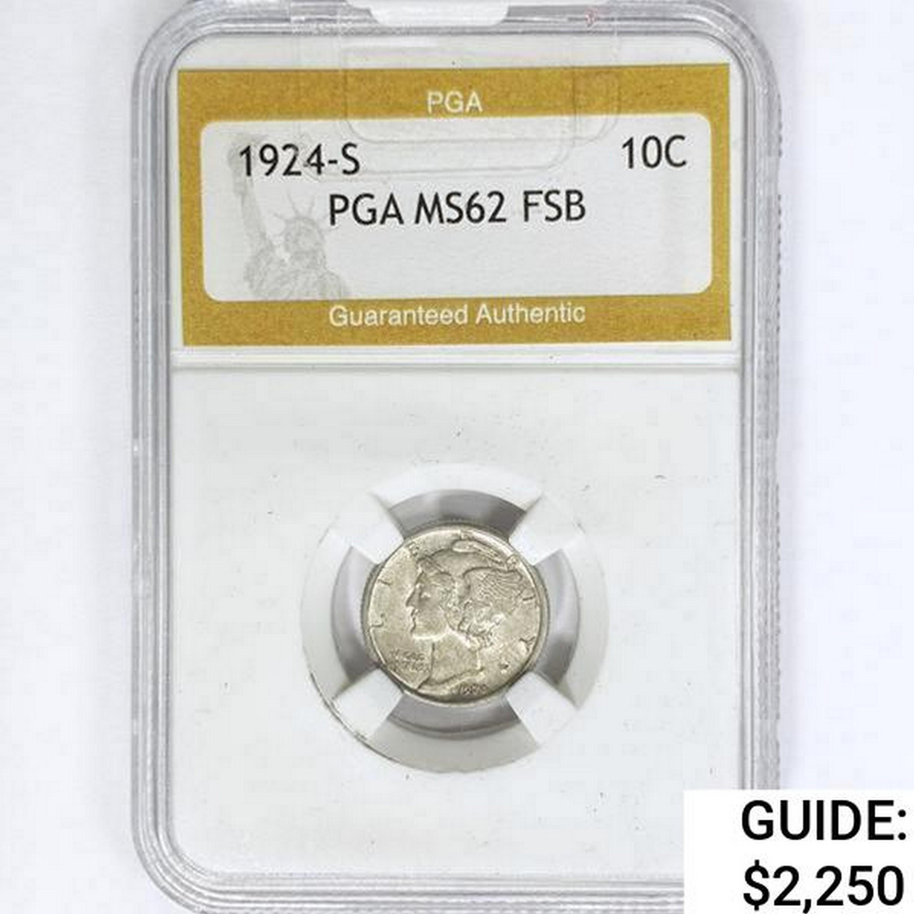 1924-S Mercury Silver Dime PGA MS62 FSB